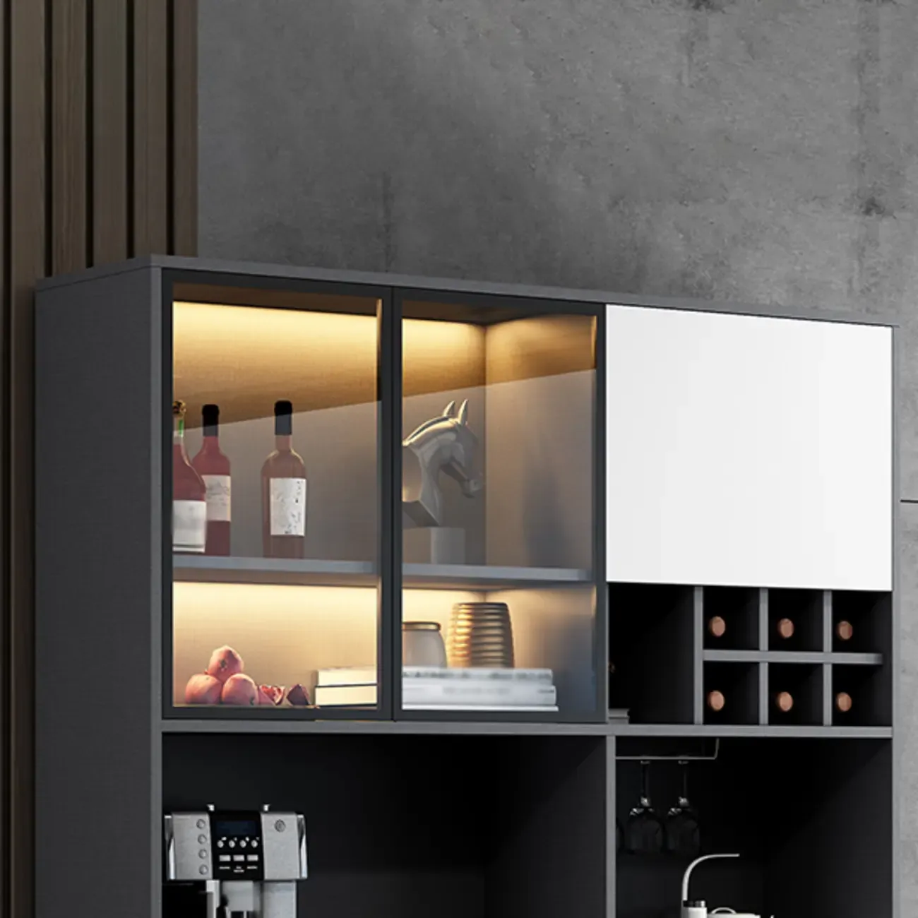 Modern Grey Sideboard with Glass Doors & Drawers & Cabinets Image - 11