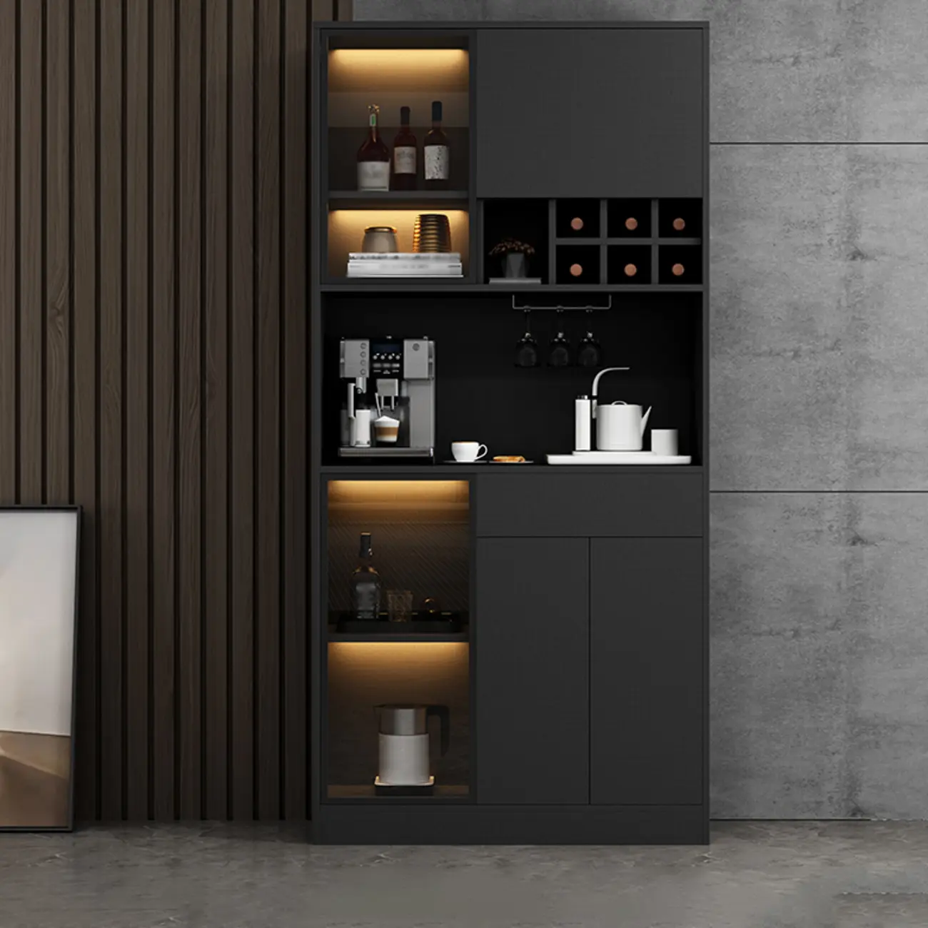 Modern Grey Sideboard with Glass Doors & Drawers & Cabinets Image - 13 | homeyfad