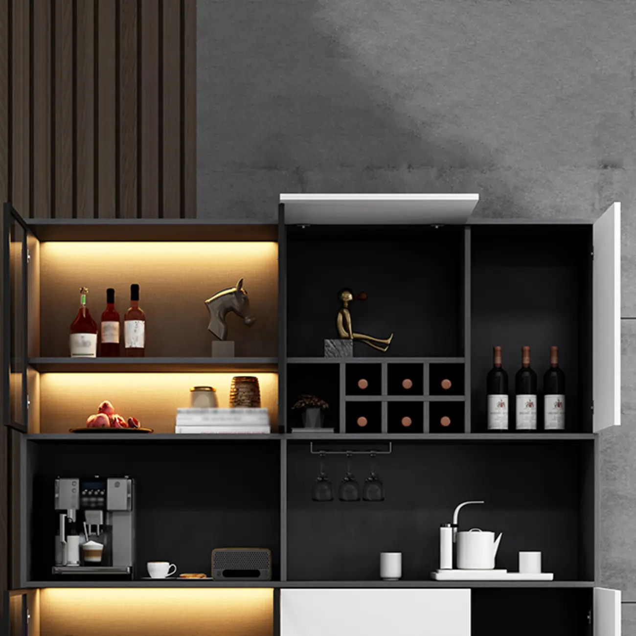 Modern Grey Sideboard with Glass Doors & Drawers & Cabinets Image - 14 | homeyfad