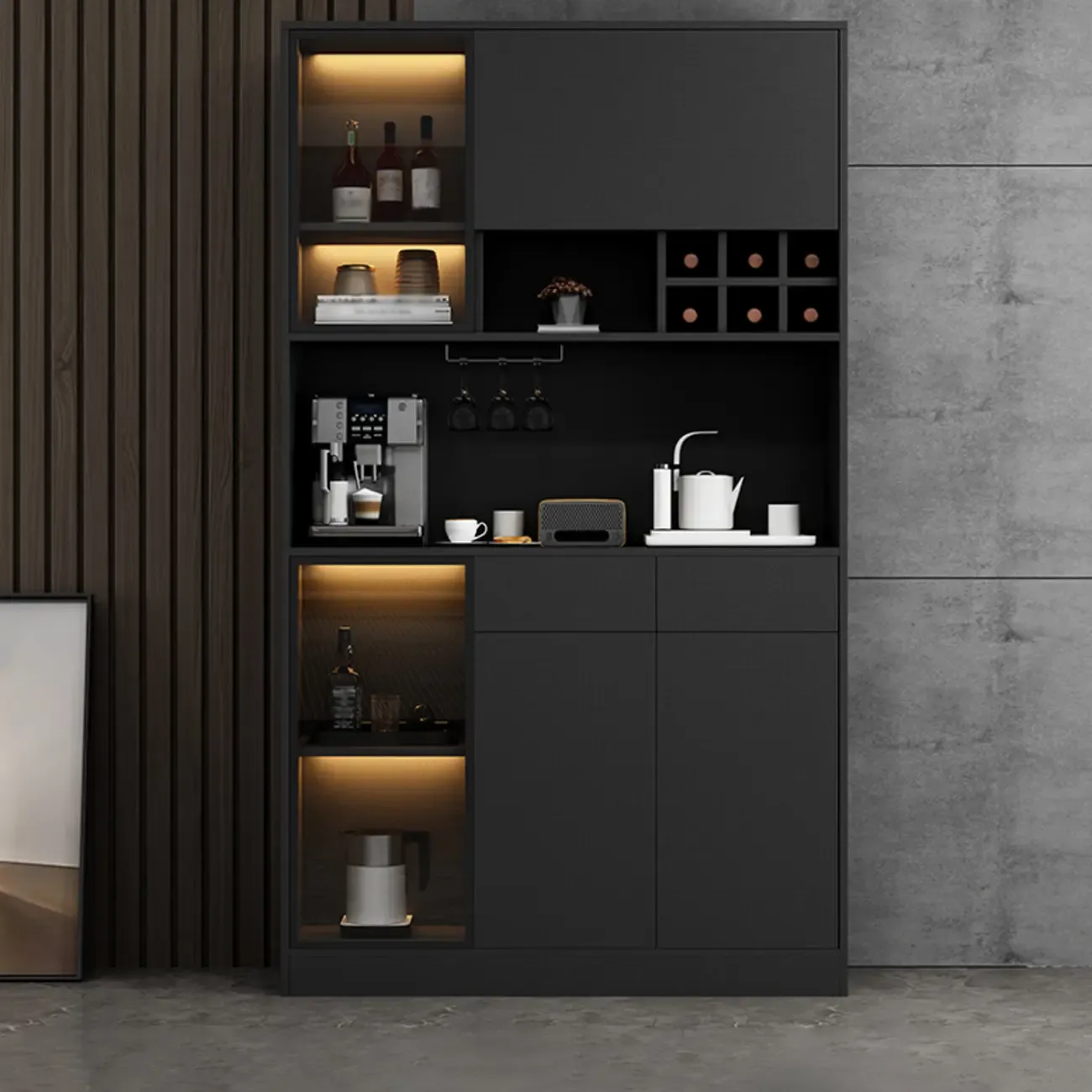 Modern Grey Sideboard with Glass Doors & Drawers & Cabinets Image - 16