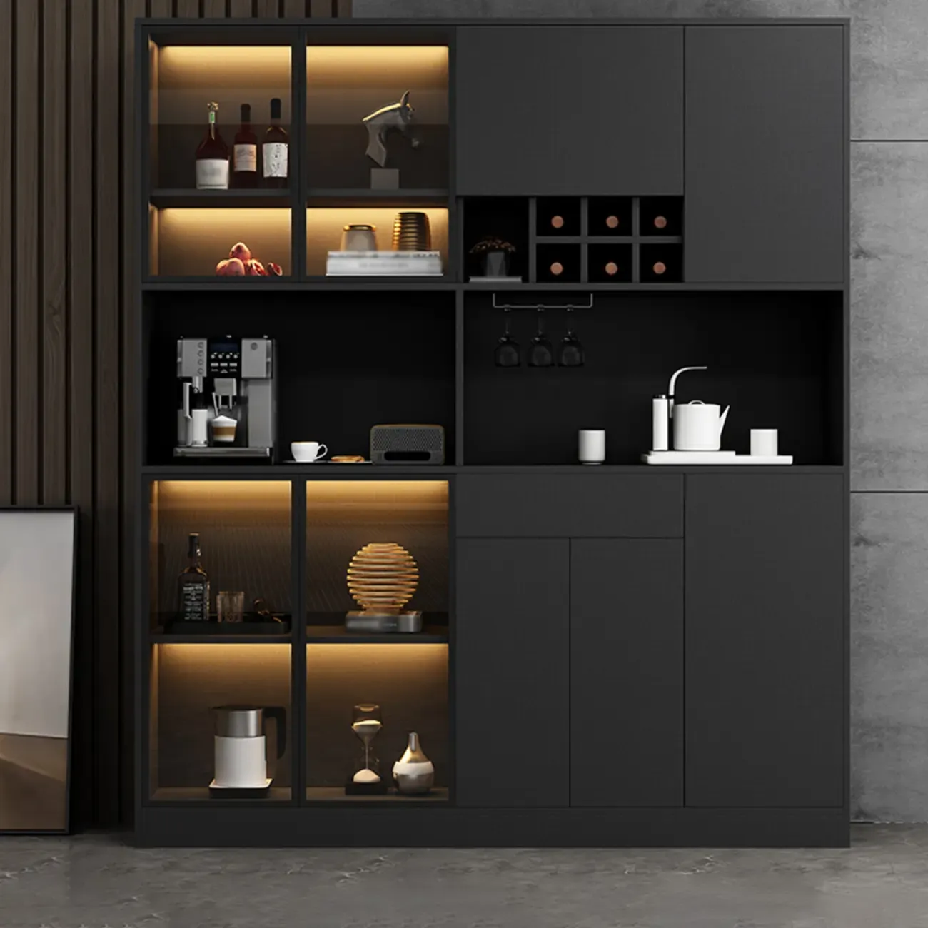 Modern Grey Sideboard with Glass Doors & Drawers & Cabinets Image - 17