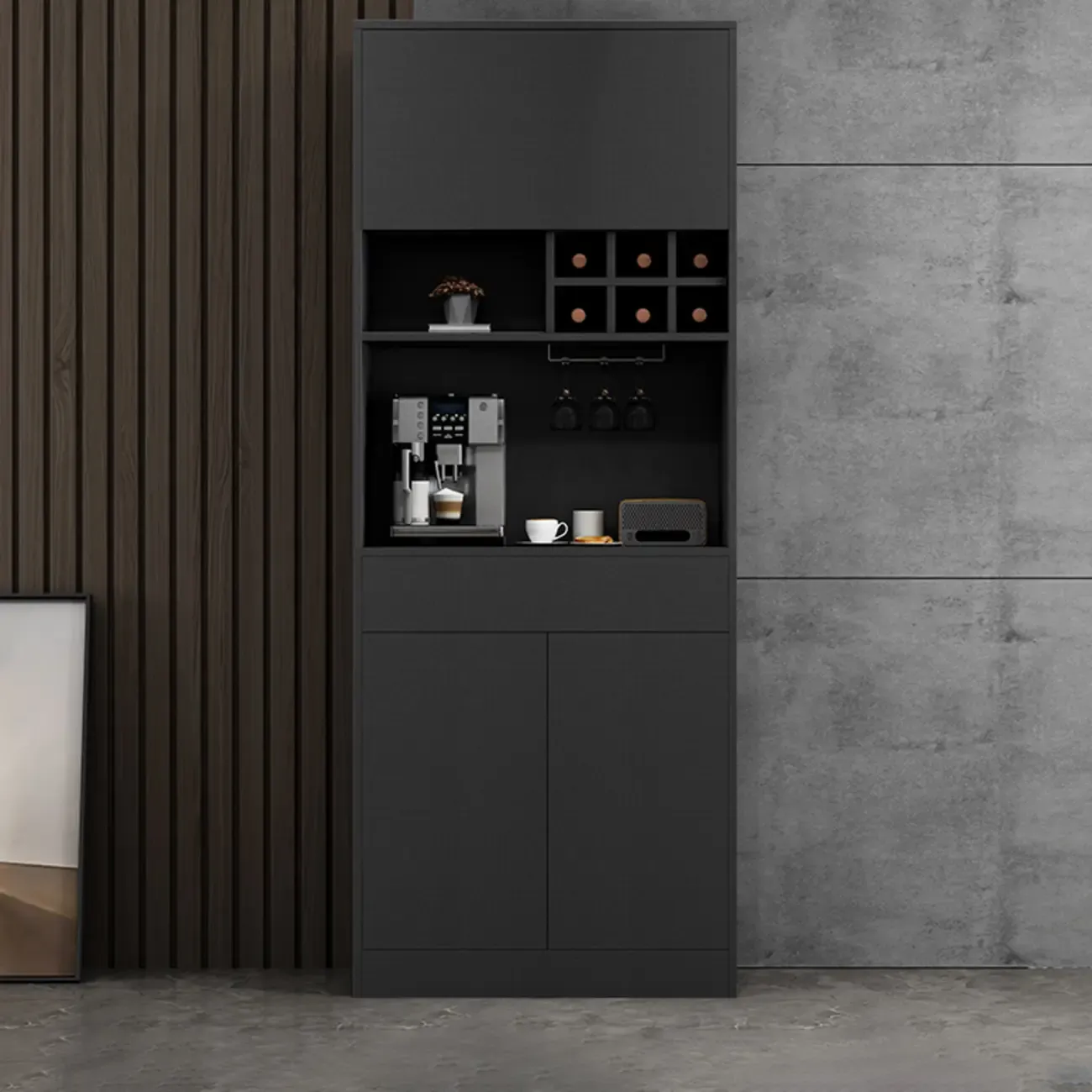 Modern Grey Sideboard with Glass Doors & Drawers & Cabinets Image - 19