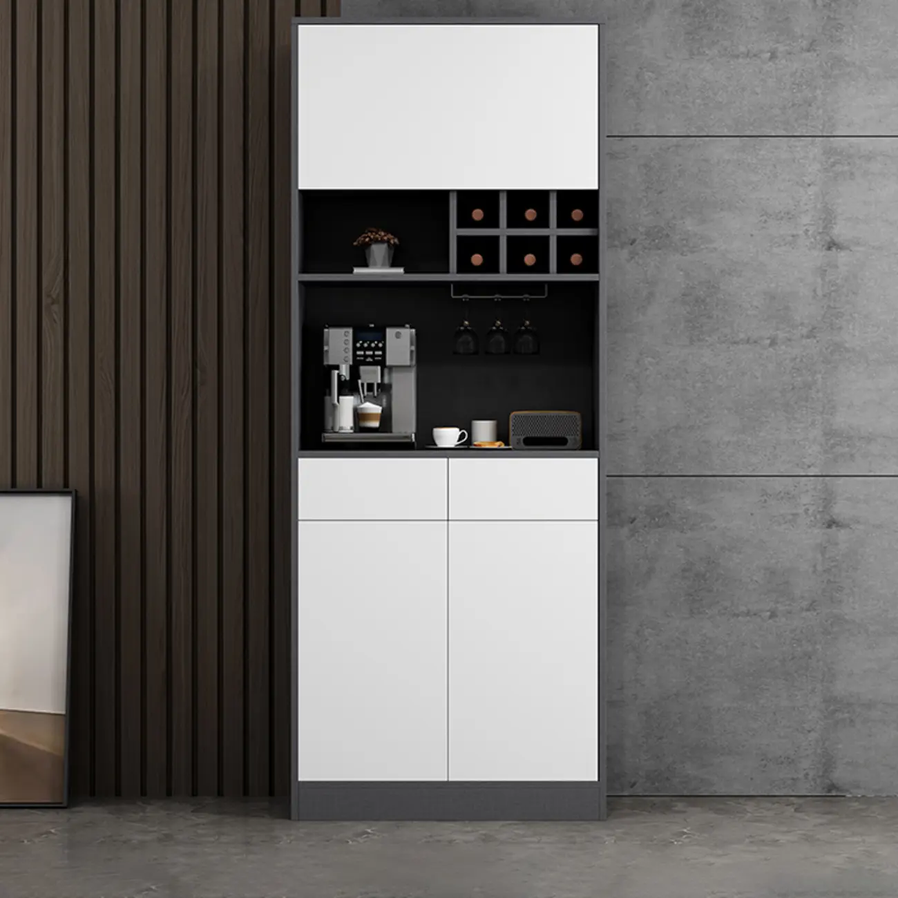 Modern Grey Sideboard with Glass Doors & Drawers & Cabinets Image - 20 | homeyfad