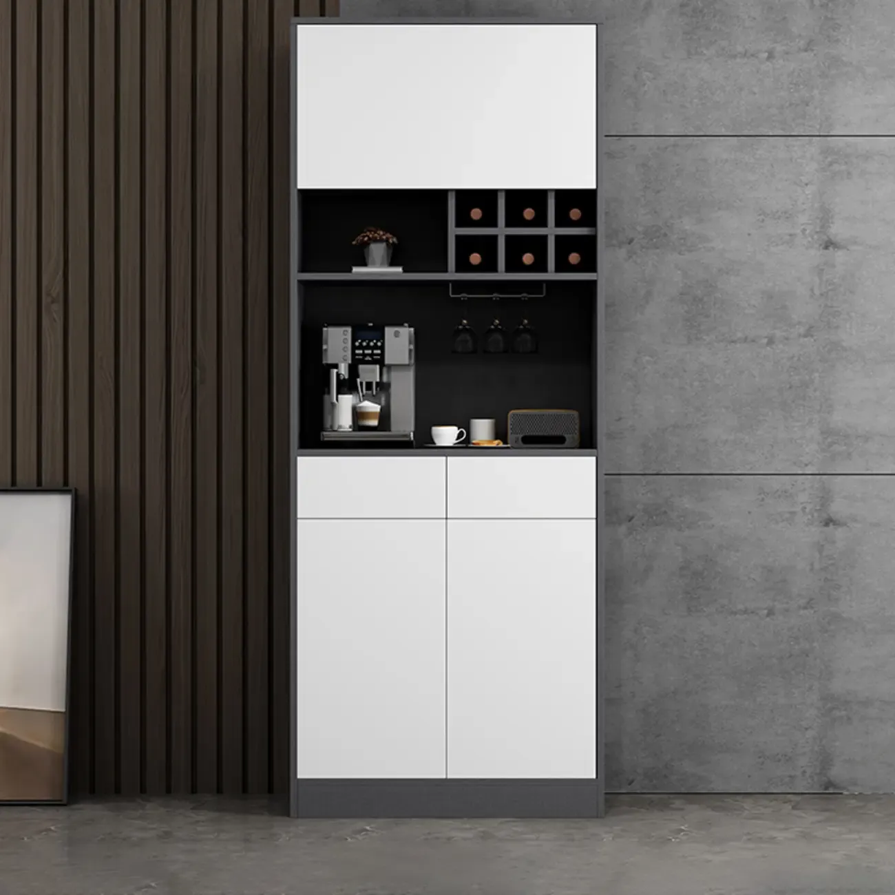 Modern Grey Sideboard with Glass Doors & Drawers & Cabinets Image - 20