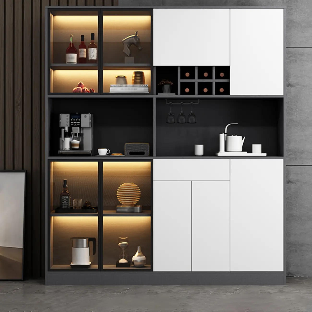 Modern Grey Sideboard with Glass Doors & Drawers & Cabinets Image - 23 | homeyfad