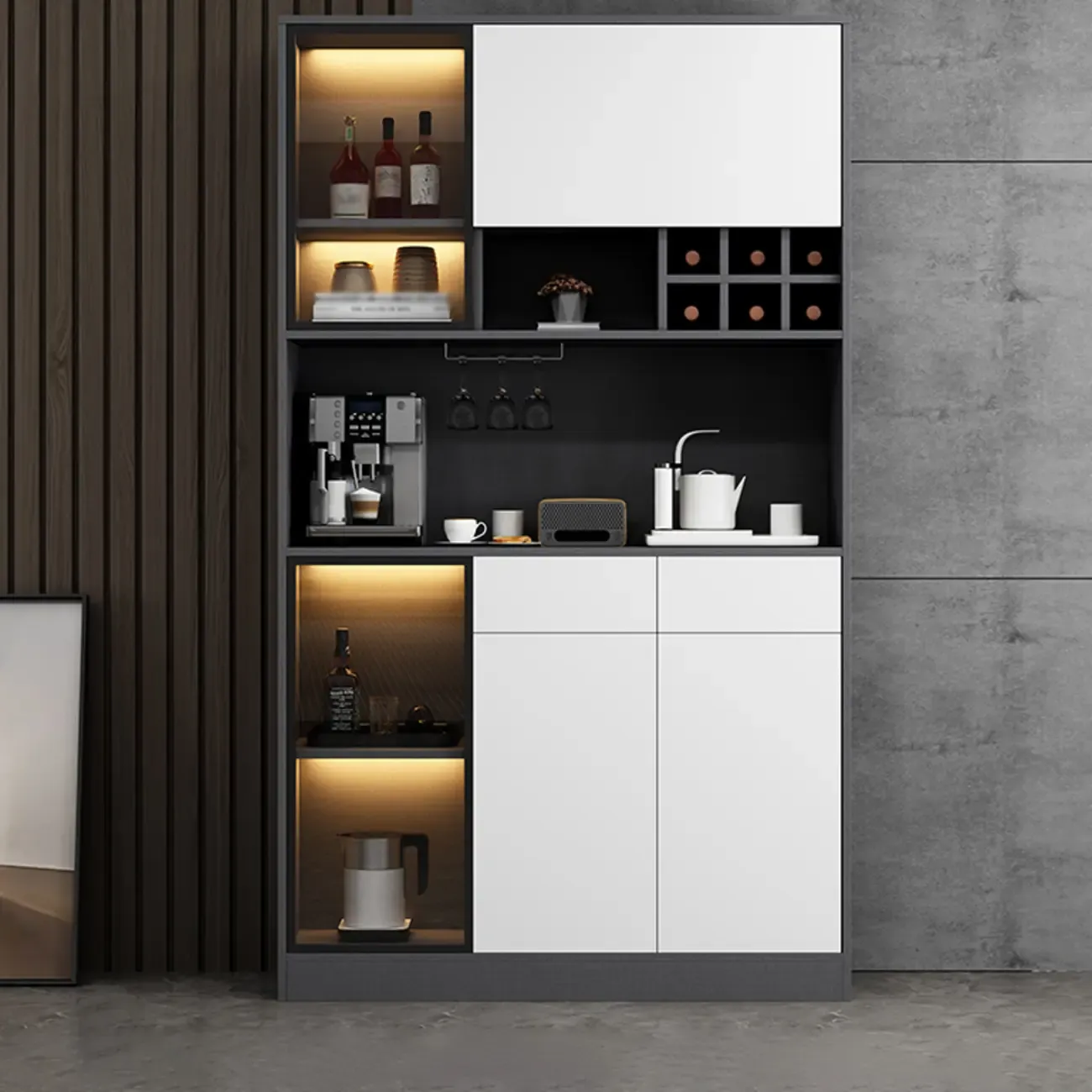 Modern Grey Sideboard with Glass Doors & Drawers & Cabinets Image - 24