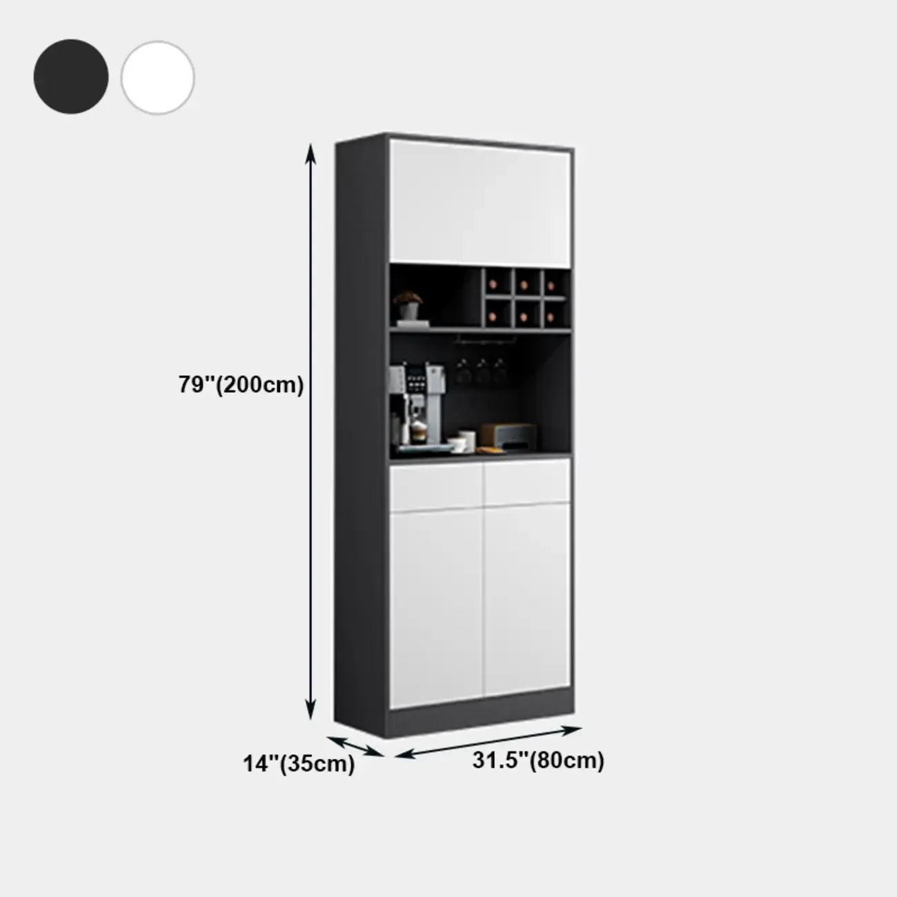 Modern Grey Sideboard with Glass Doors & Drawers & Cabinets #size