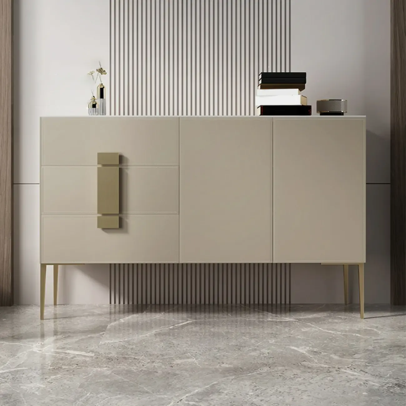 Modern Grey Sideboard with Drawers for Living Room Image - 1