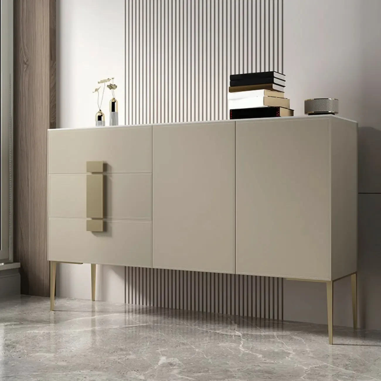 Modern Grey Sideboard with Drawers for Living Room Image - 2