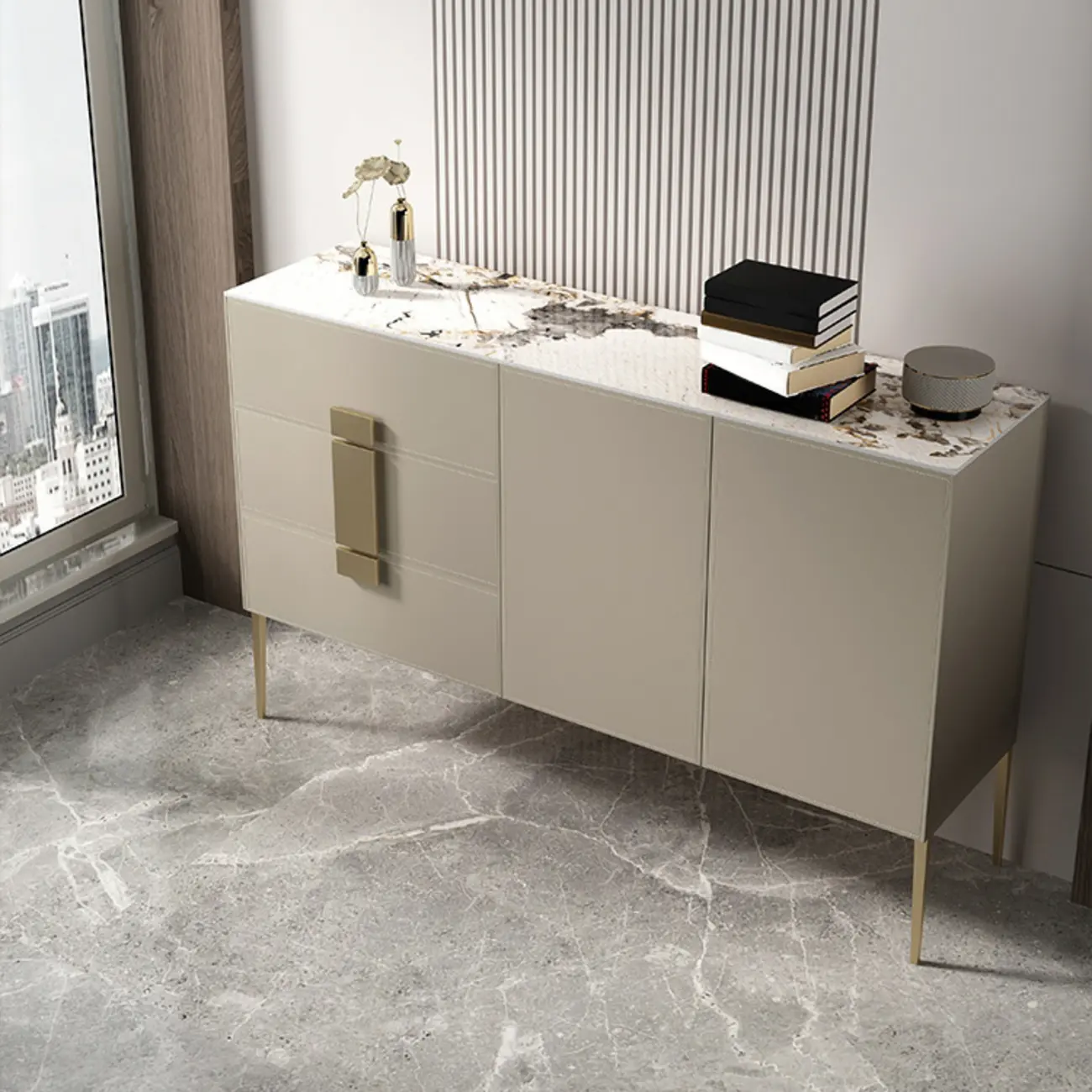 Modern Grey Sideboard with Drawers for Living Room Image - 5 | homeyfad