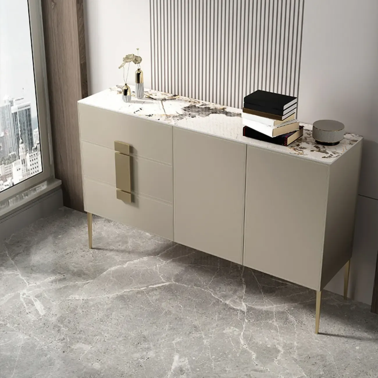 Modern Grey Sideboard with Drawers for Living Room Image - 5