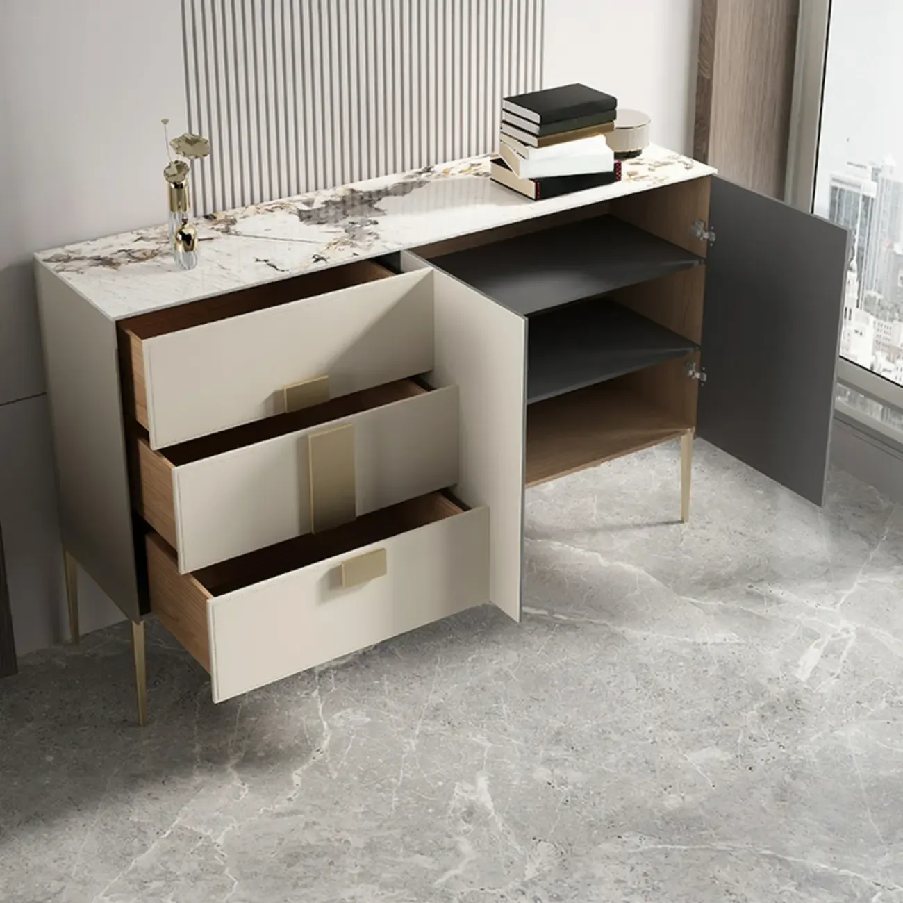 Modern Grey Sideboard with Drawers for Living Room Image - 6