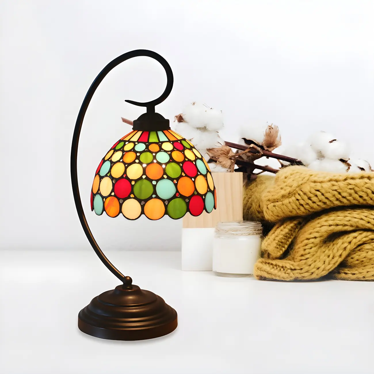 Vintage Desk Lamp with Multicolored Hollow out Dome Shade Image - 1 | homeyfad