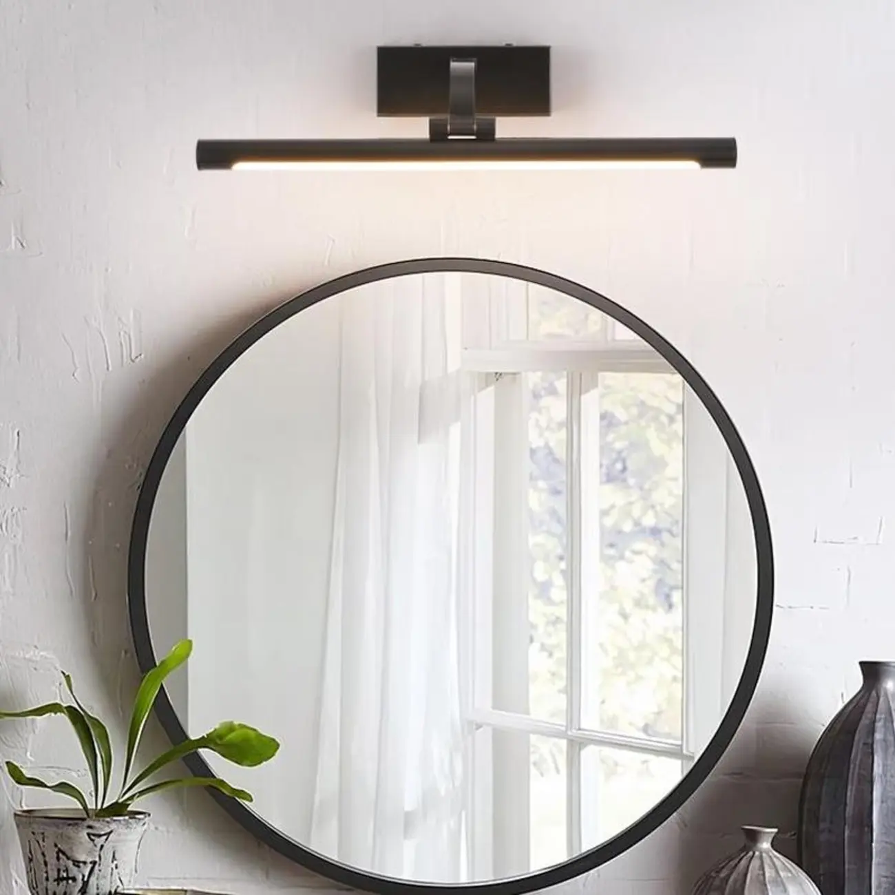 Modern Black Cylinder LED Wall Lamp with Acrylic Shade for Mirror Front Image - 1 | homeyfad