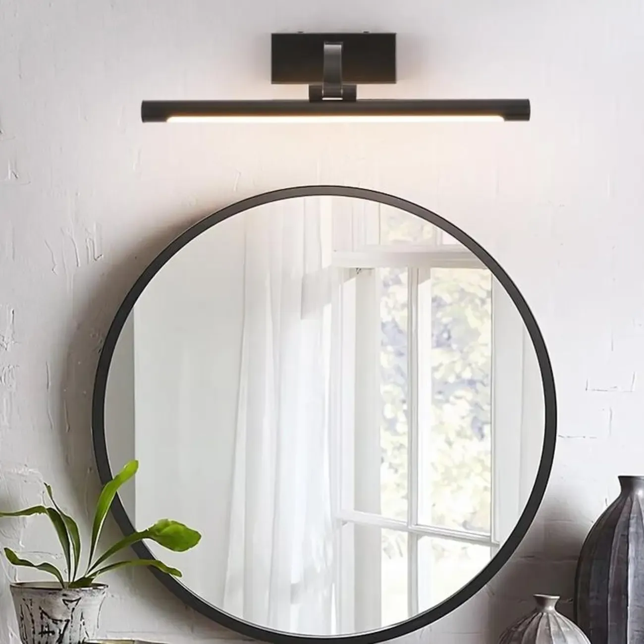 Modern Black Cylinder LED Wall Lamp with Acrylic Shade for Mirror Front Image - 1