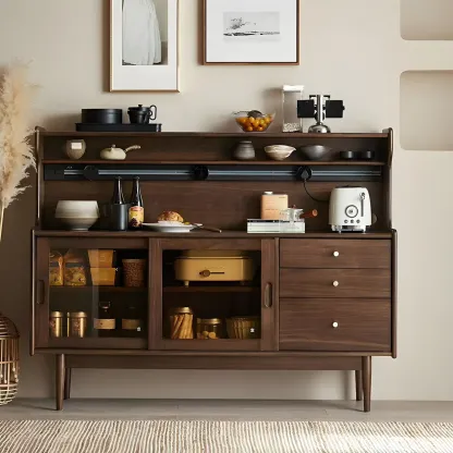 Wooden Sideboard with Glass Sliding Doors, Drawers & Cabinets Image - 1