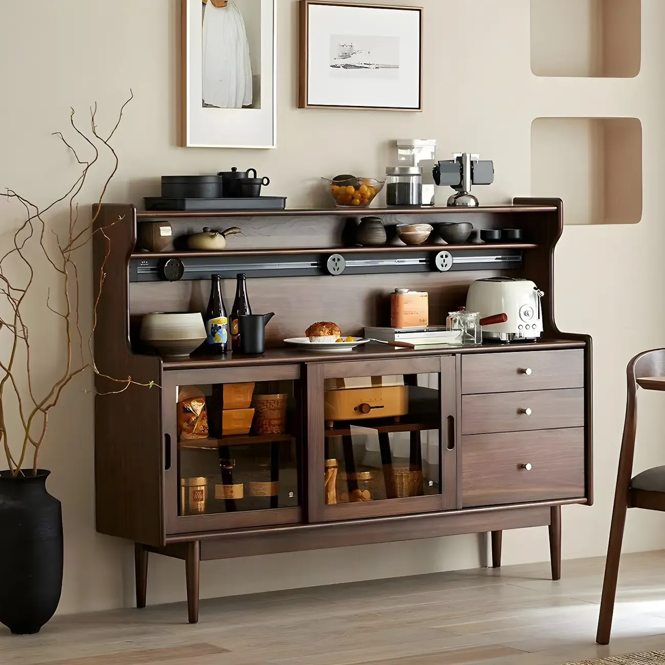 Mid-century Modern Brown Wooden Dining Room Sideboard | HomeyFad