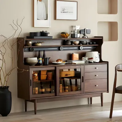 Wooden Sideboard with Glass Sliding Doors, Drawers & Cabinets Image - 2