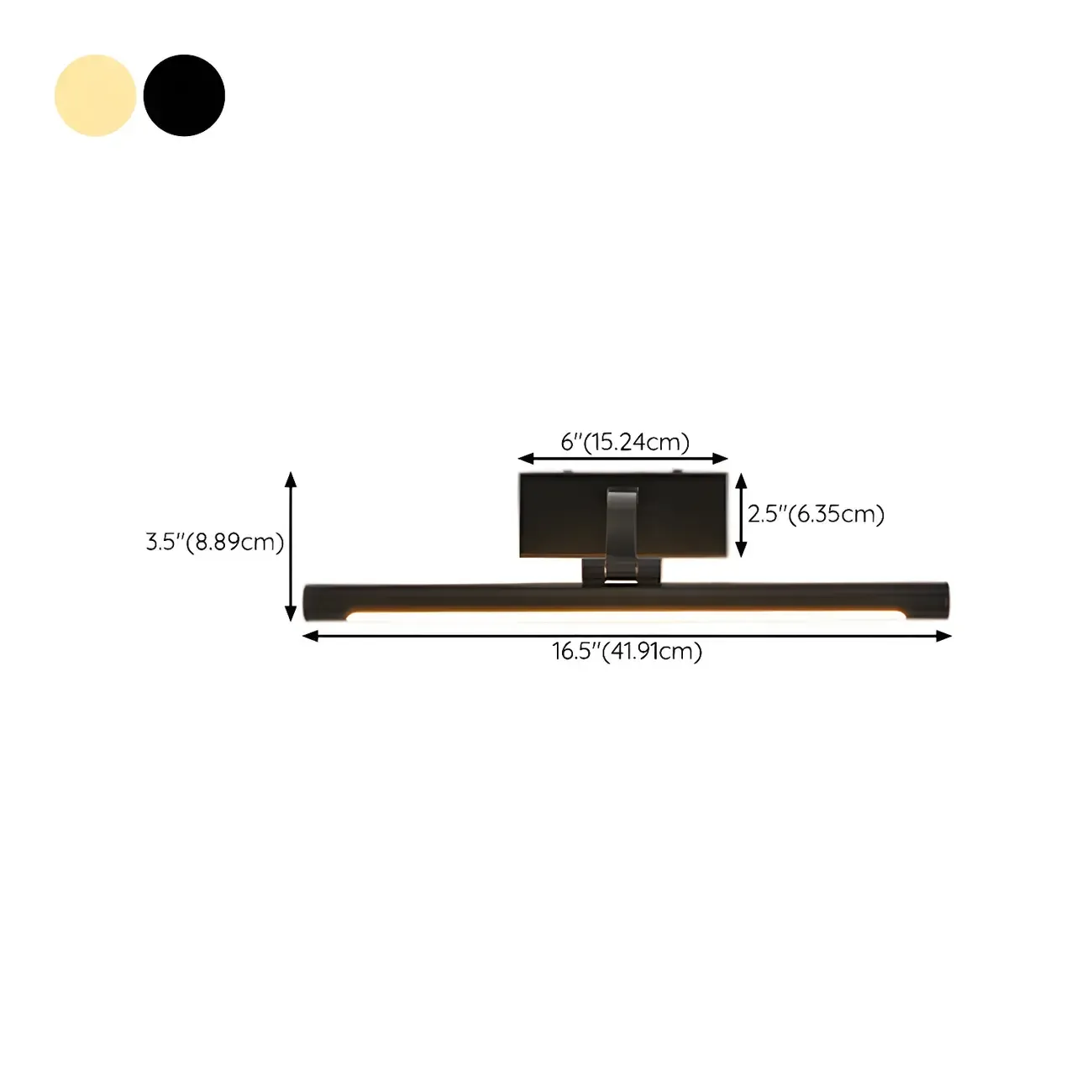 Modern Black Cylinder LED Wall Lamp with Acrylic Shade for Mirror Front #size