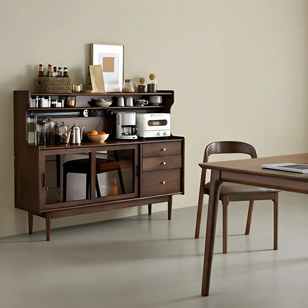 Wooden Sideboard with Glass Sliding Doors, Drawers & Cabinets Image - 6