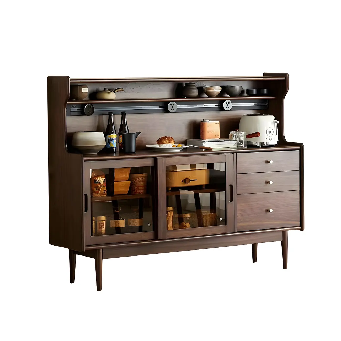 Wooden Sideboard with Glass Sliding Doors, Drawers & Cabinets Image - 7 | homeyfad