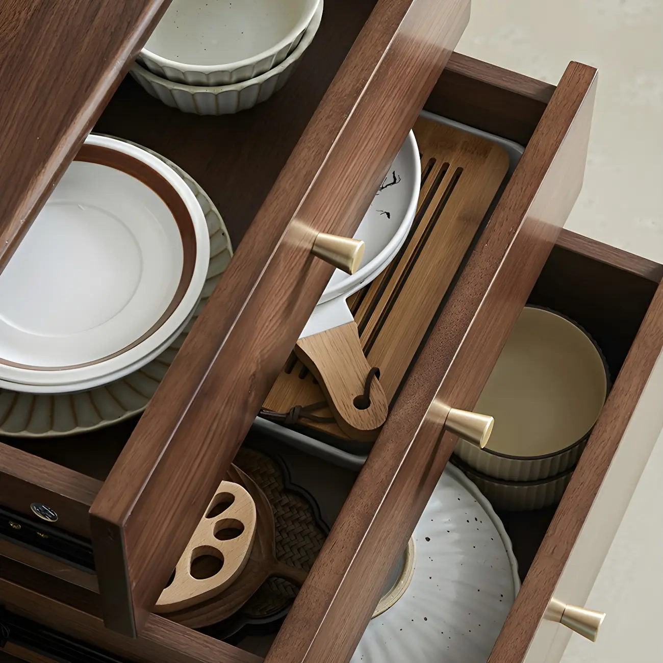 Wooden Sideboard with Glass Sliding Doors, Drawers & Cabinets Image - 9 | homeyfad