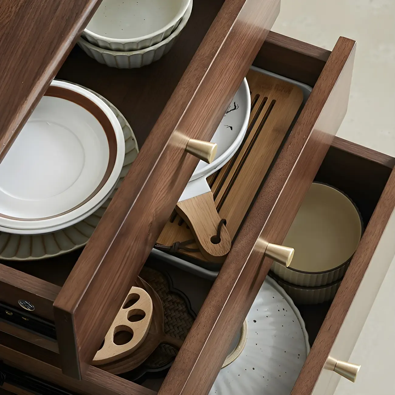 Wooden Sideboard with Glass Sliding Doors, Drawers & Cabinets Image - 9