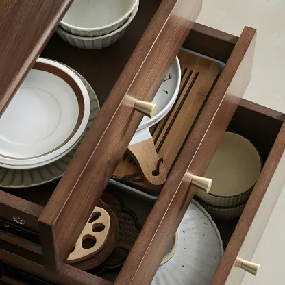 Wooden Sideboard with Glass Sliding Doors, Drawers & Cabinets Image - 9