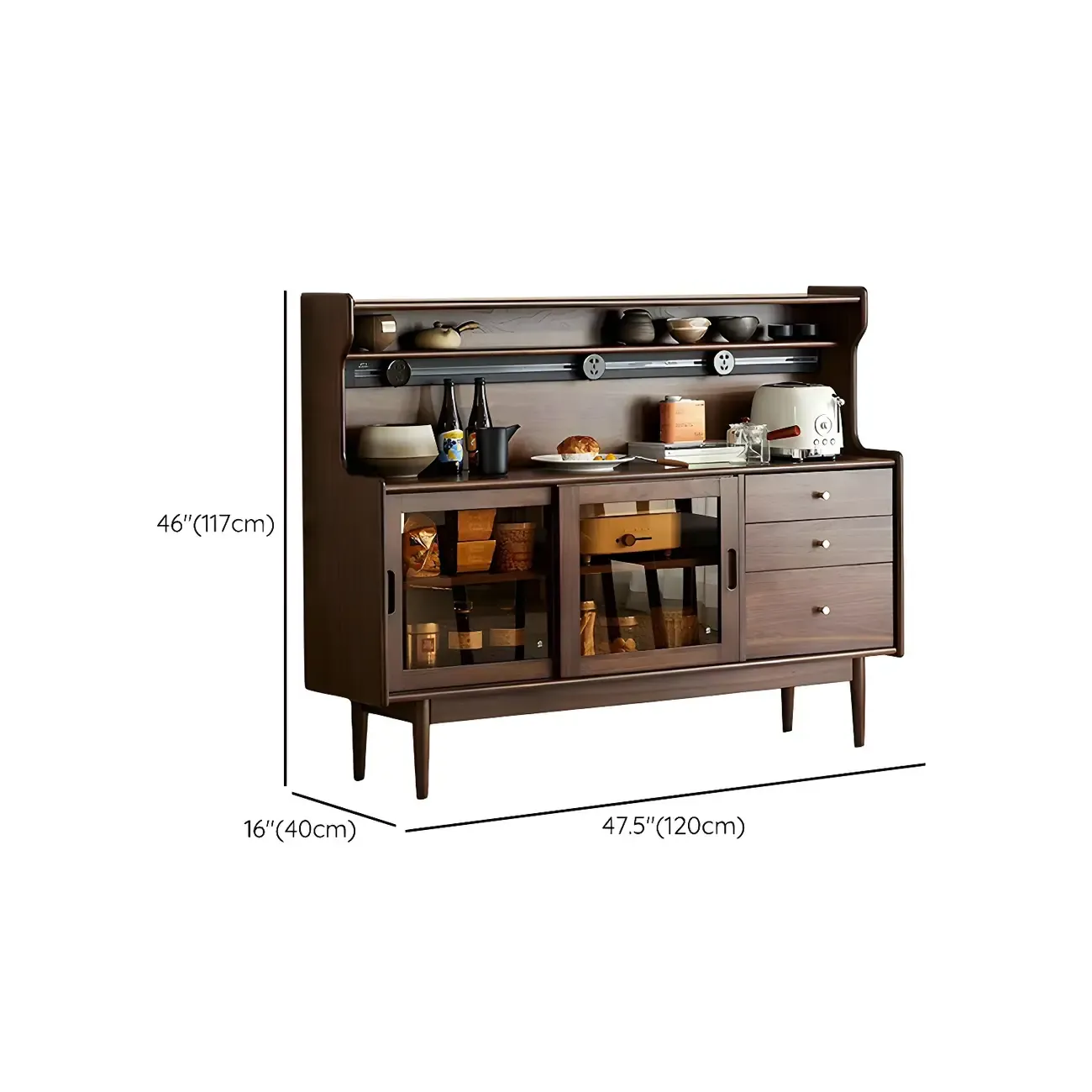 Wooden Sideboard with Glass Sliding Doors, Drawers & Cabinets #size