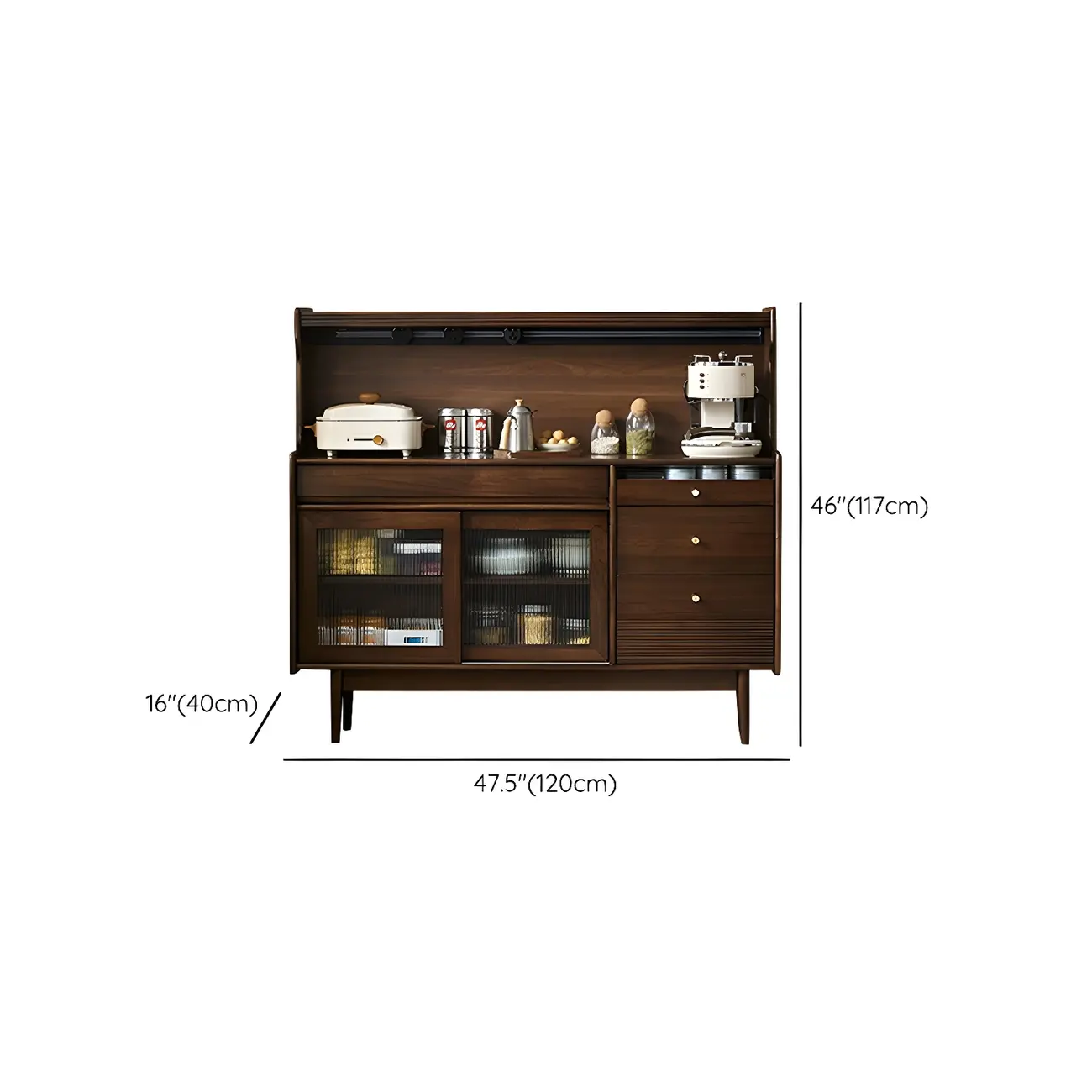 Wooden Sideboard with Glass Sliding Doors, Drawers & Cabinets Image - 12 | homeyfad