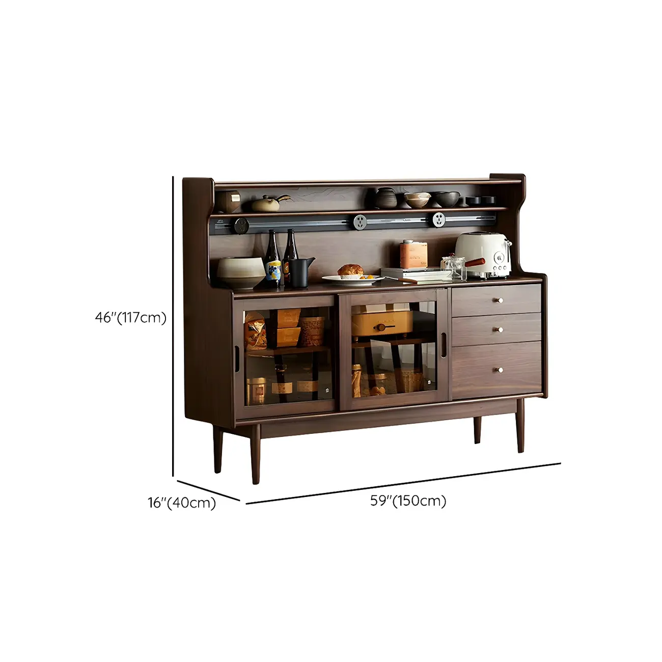 Wooden Sideboard with Glass Sliding Doors, Drawers & Cabinets Image - 13 | homeyfad