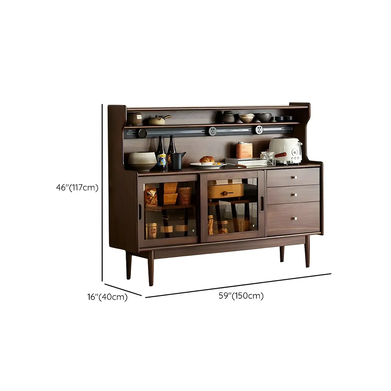 Wooden Sideboard with Glass Sliding Doors, Drawers & Cabinets Image - 13