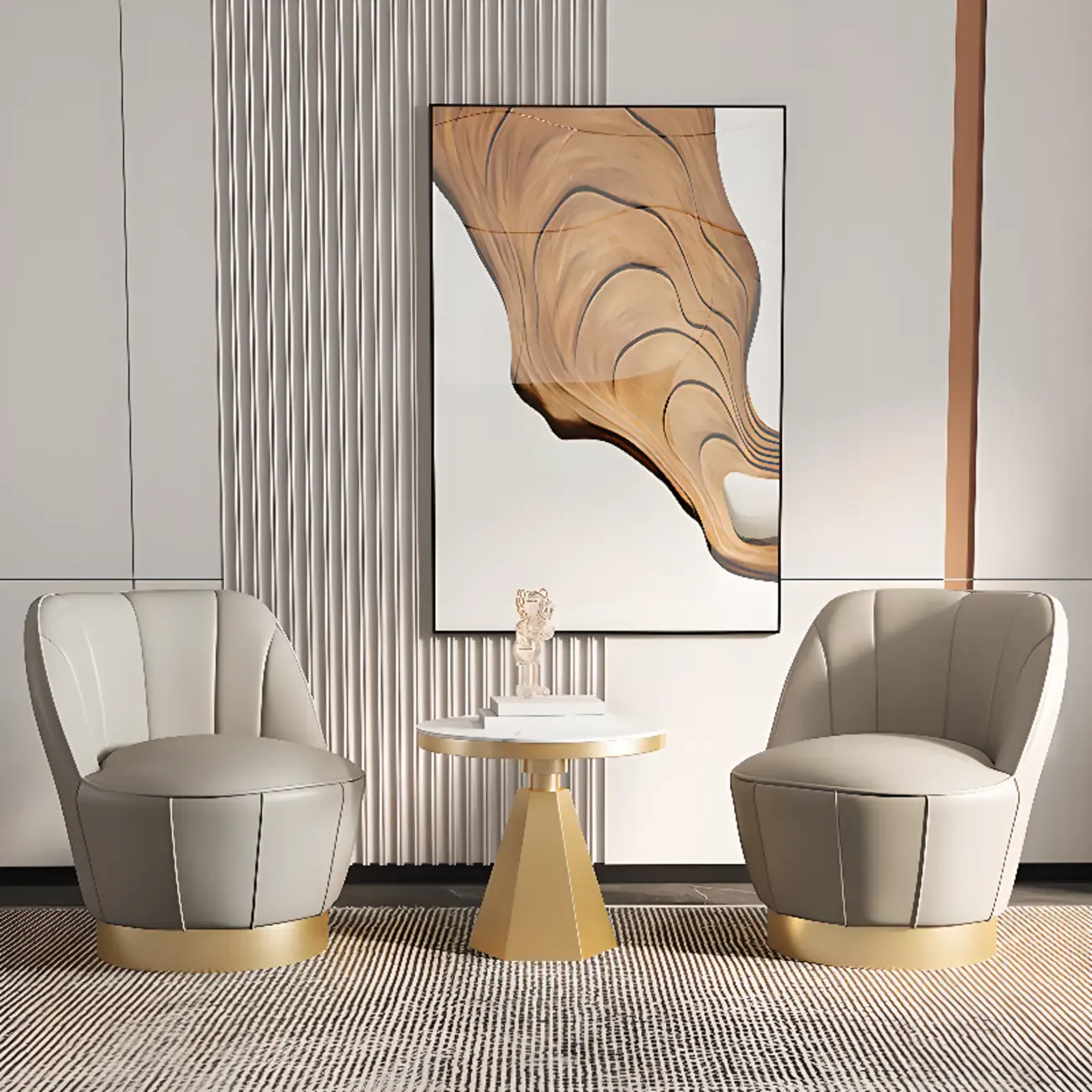 Glam Fabric Barrel Accent Chair with Curved Back for Living Room Image - 1