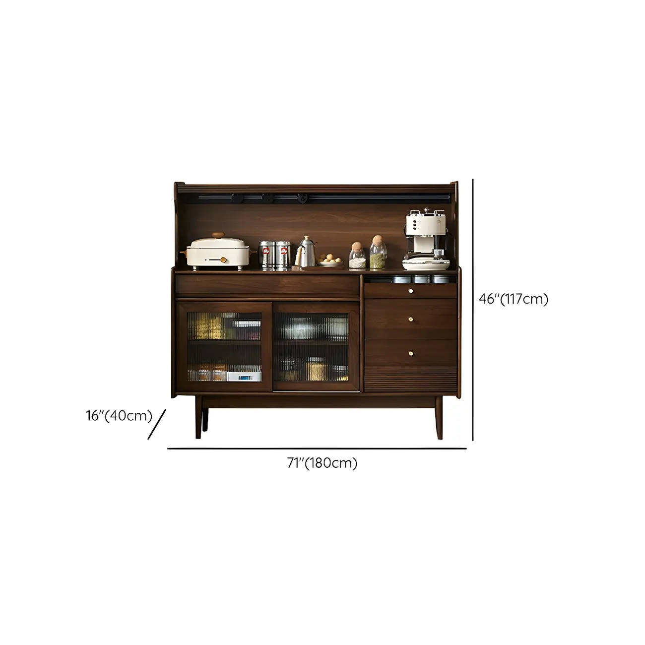 Wooden Sideboard with Glass Sliding Doors, Drawers & Cabinets Image - 16 | homeyfad