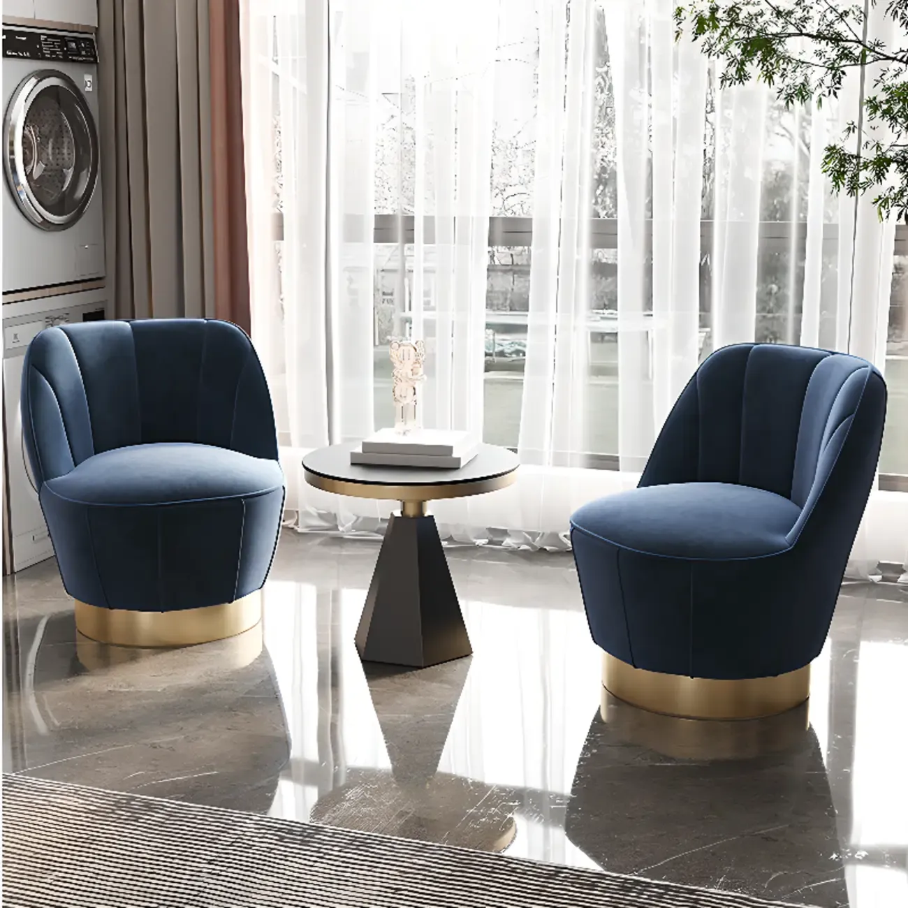Glam Fabric Barrel Accent Chair with Curved Back for Living Room Image - 5