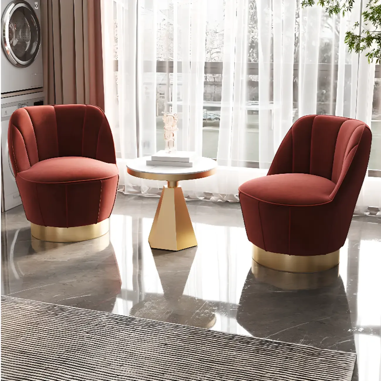 Glam Fabric Barrel Accent Chair with Curved Back for Living Room Image - 7