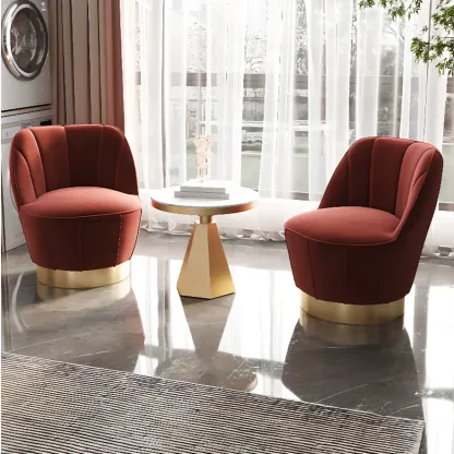 Glam Fabric Barrel Accent Chair with Curved Back for Living Room Image - 7