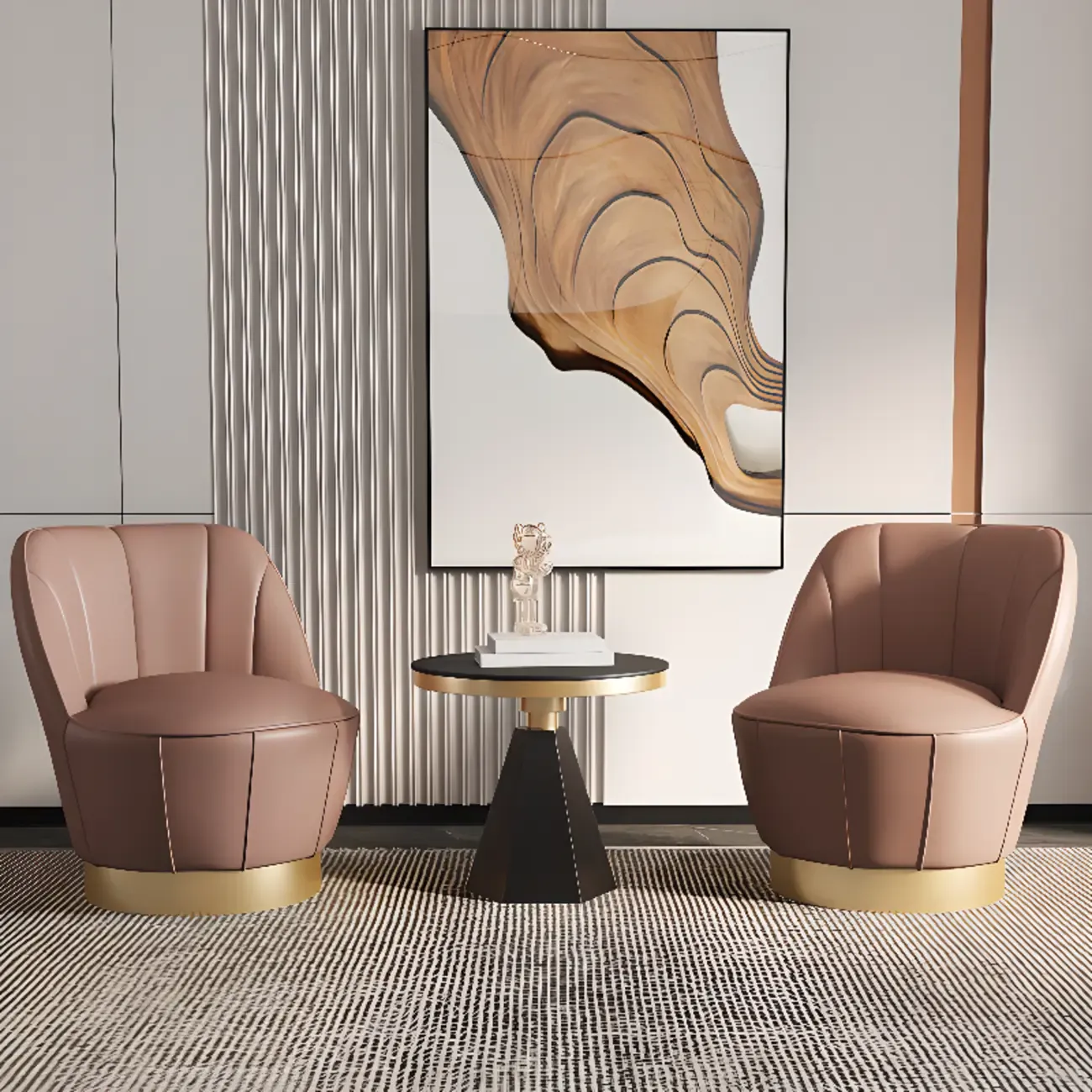 Glam Fabric Barrel Accent Chair with Curved Back for Living Room Image - 2