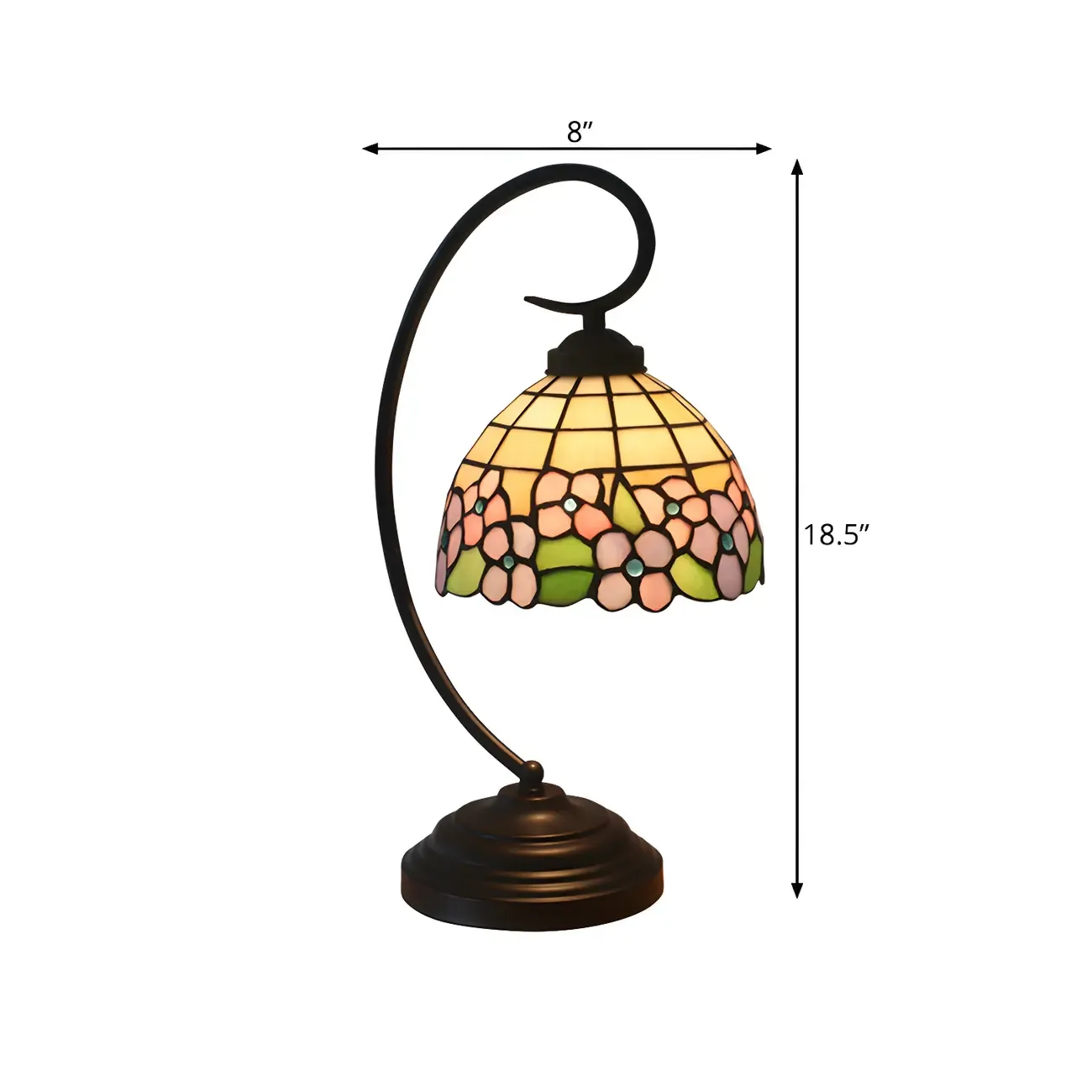Vintage Bedside Lamp with Flower-Patterned Domed Lampshade Image - 4