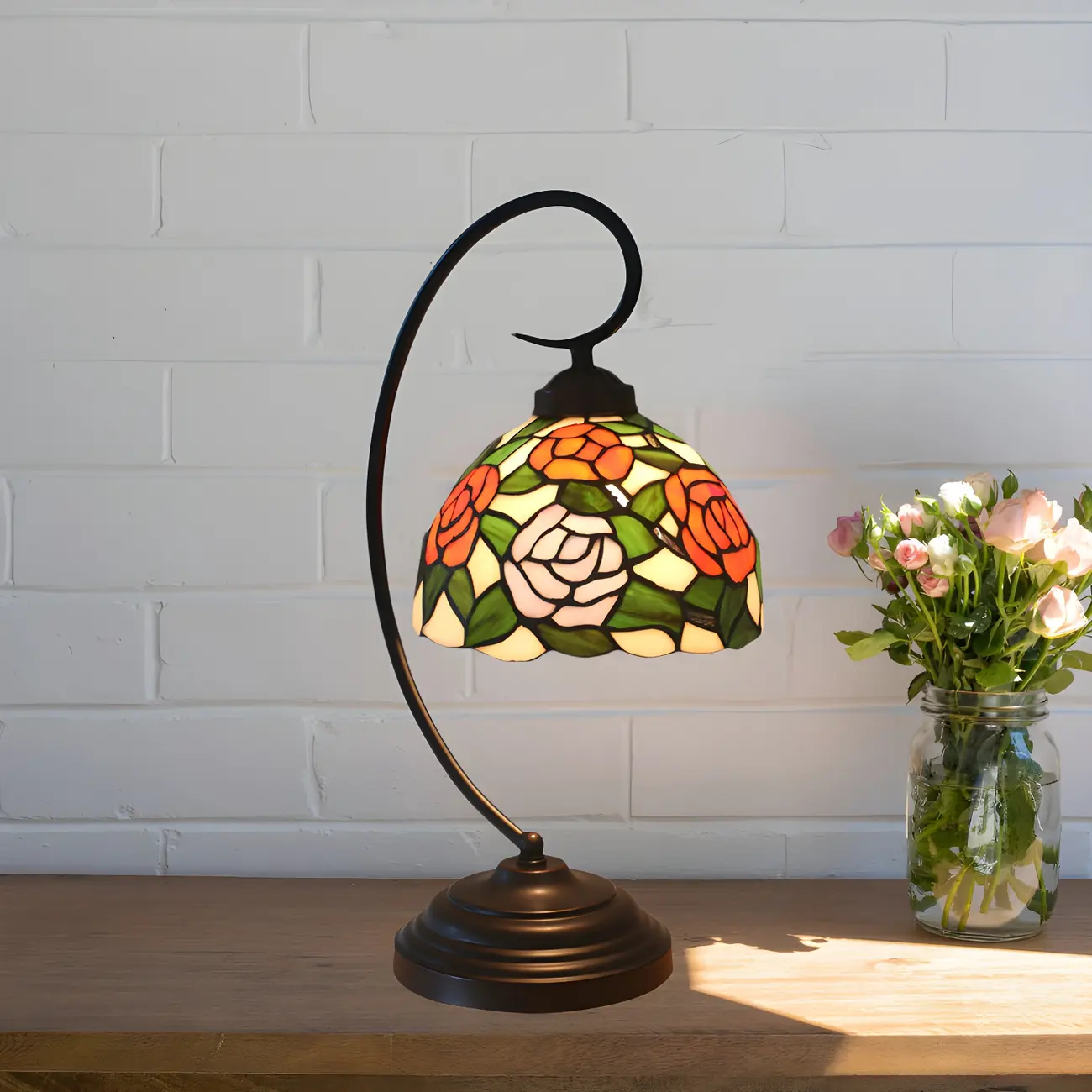 Vintage Bedside Lamp with Flower-Patterned Domed Lampshade Image - 7 | homeyfad