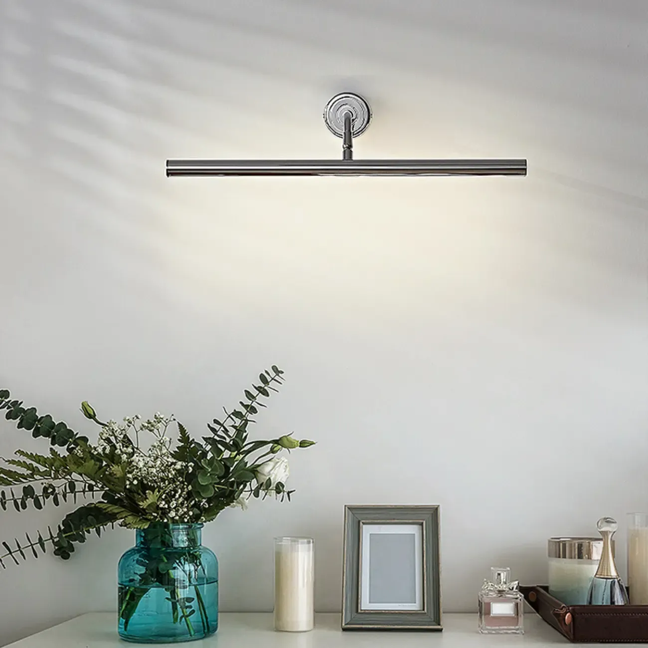 Modern Silver Metal tubular LED Wall Lamp with Angled Arms for Home Decor Image - 3