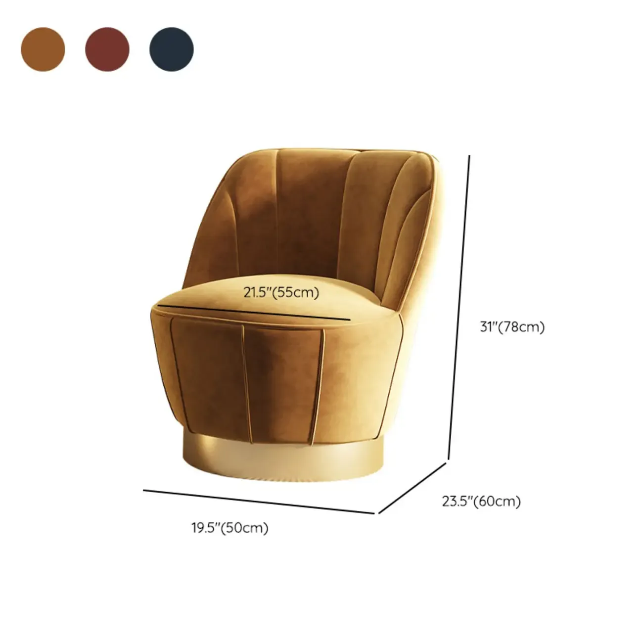 Glam Fabric Barrel Accent Chair with Curved Back for Living Room #size