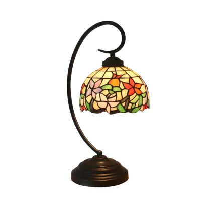 Vintage Bedside Lamp with Flower-Patterned Domed Lampshade Image - 12
