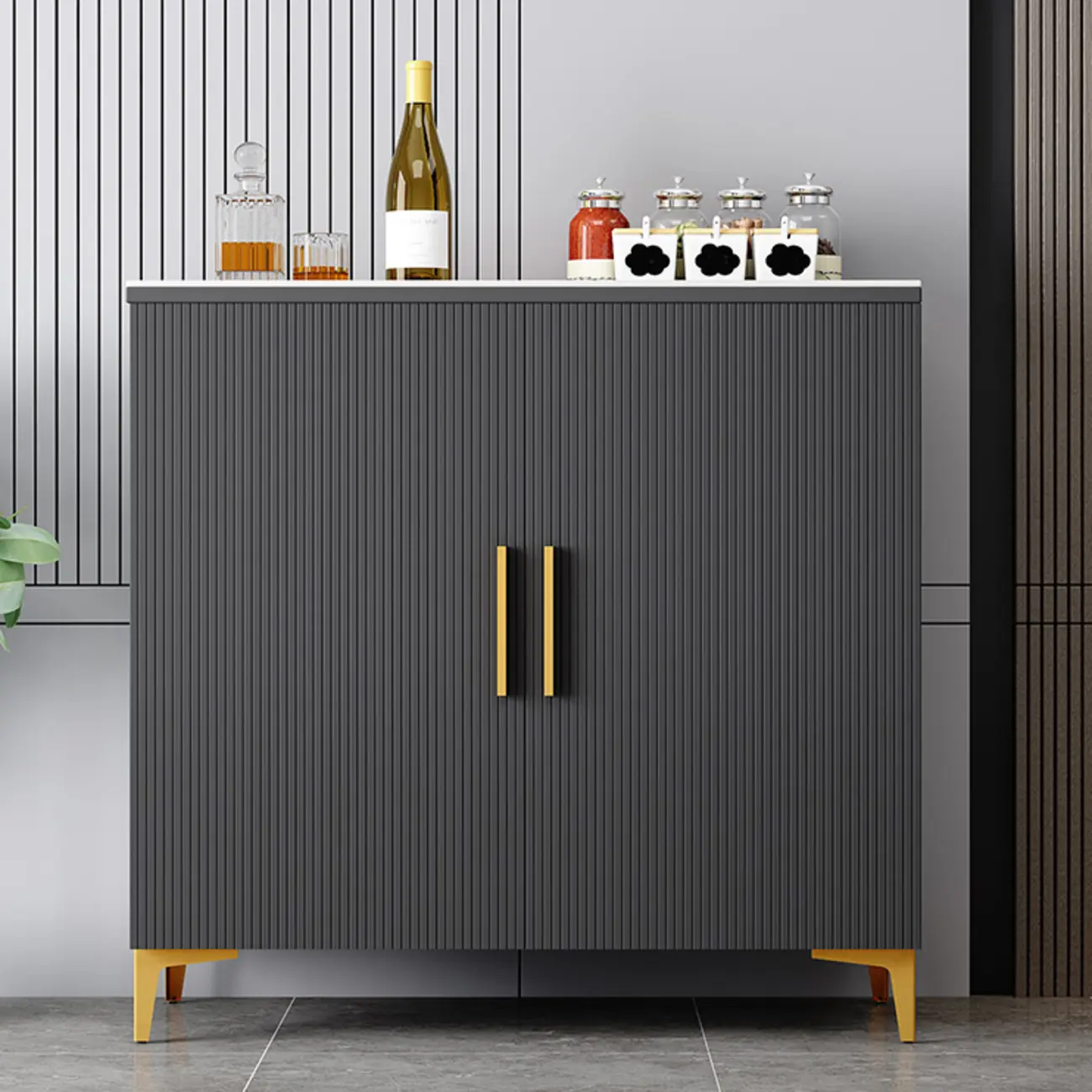 Glam Grey Wooden Sideboard with Cabinets Image - 1 | homeyfad