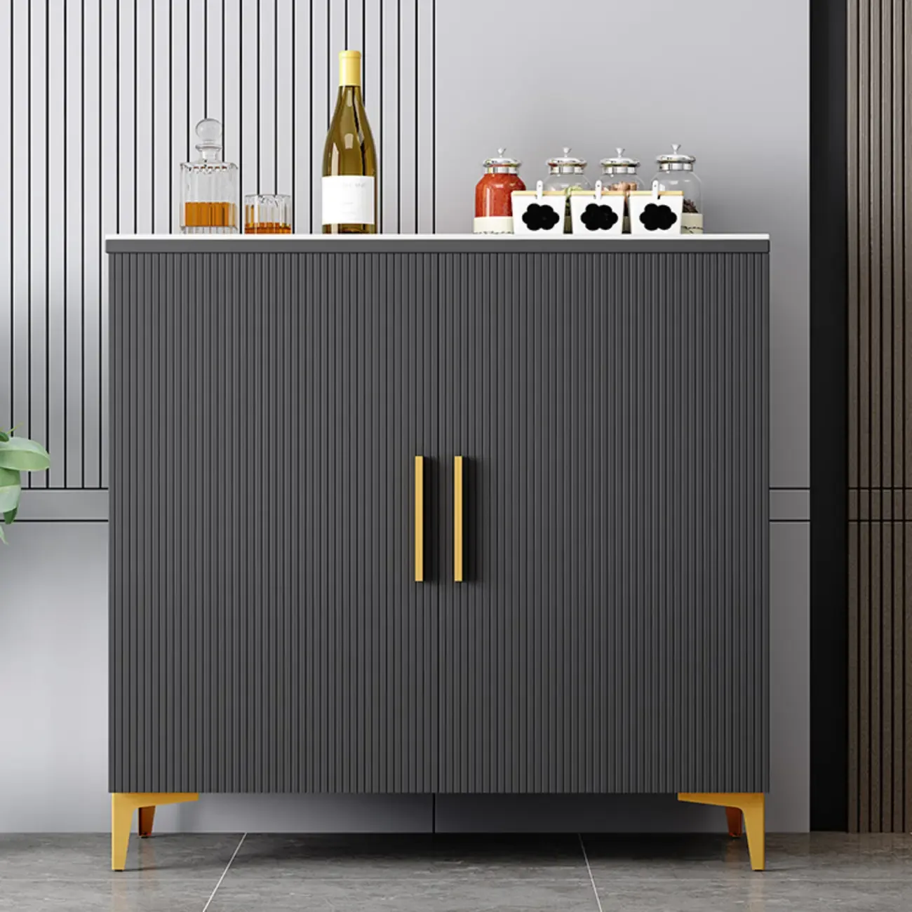 Glam Grey Wooden Sideboard with Cabinets Image - 1