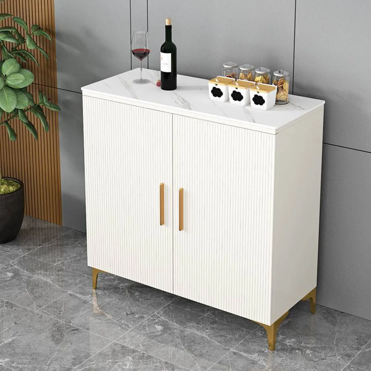 Glam Grey Wooden Sideboard with Cabinets Image - 2 | homeyfad