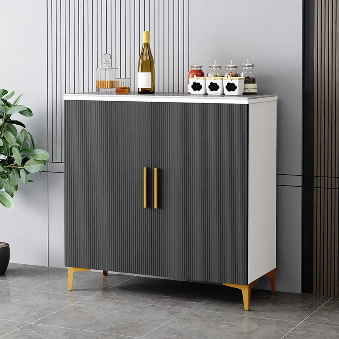 Glam Grey Wooden Sideboard with Cabinets Image - 3