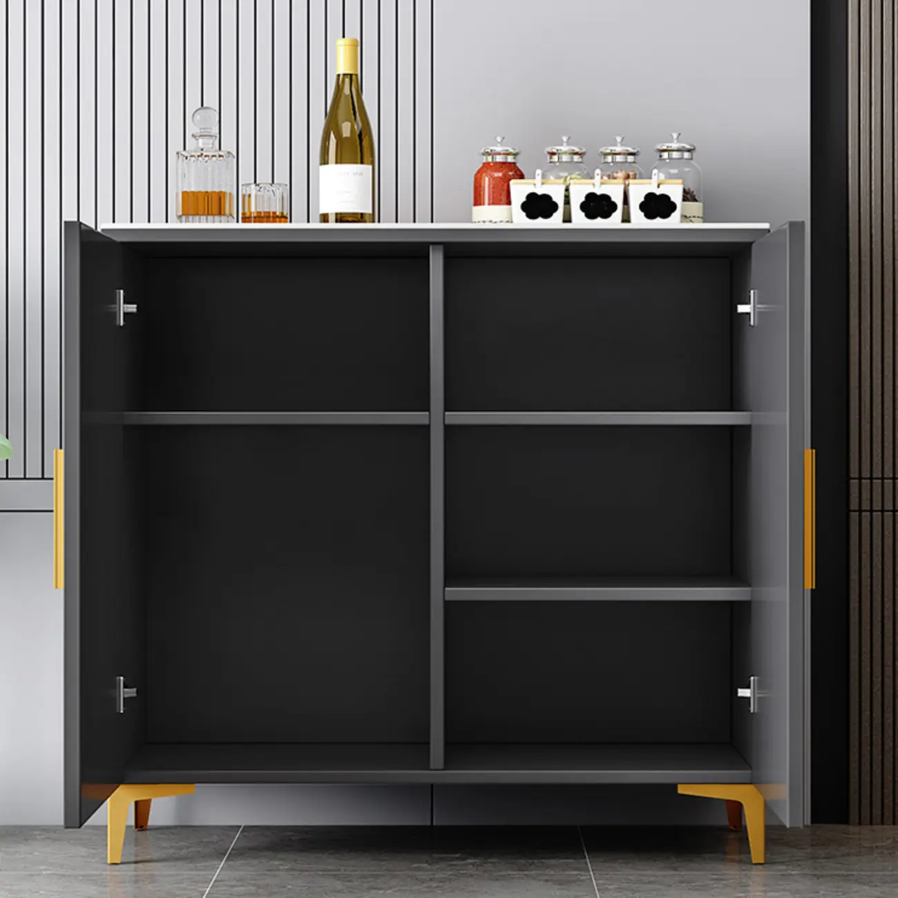 Glam Grey Wooden Sideboard with Cabinets Image - 4 | homeyfad