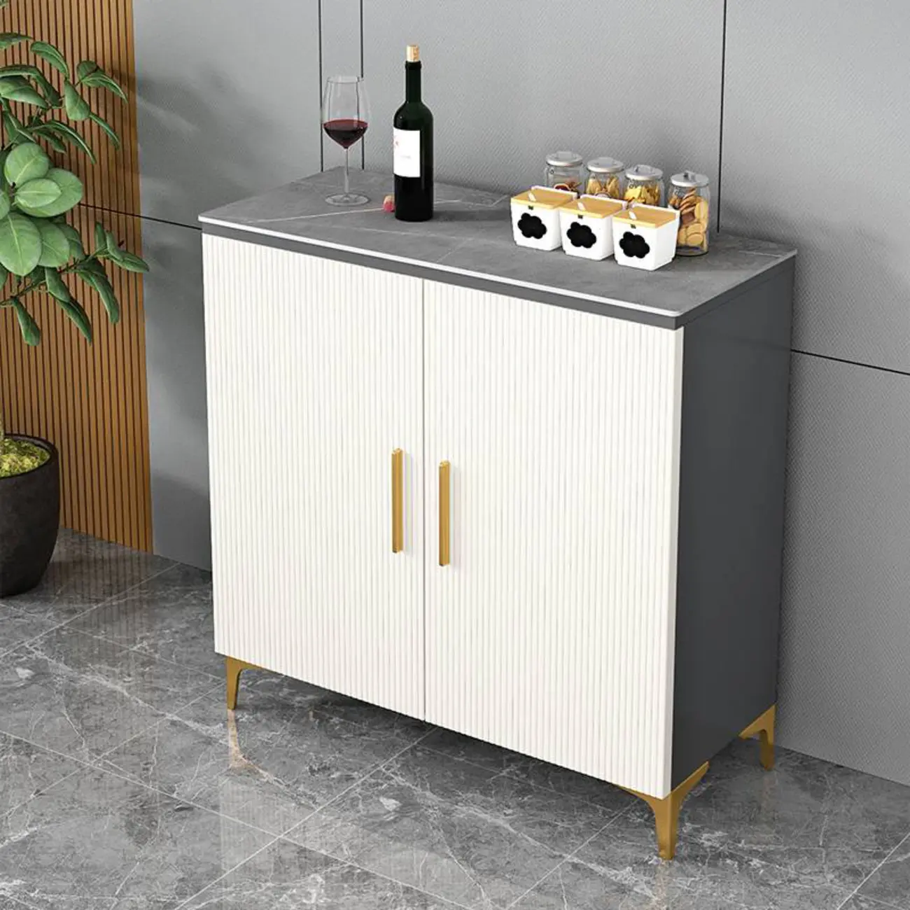 Glam Grey Wooden Sideboard with Cabinets Image - 5 | homeyfad