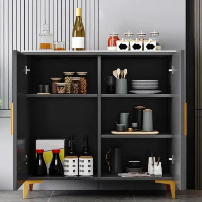 Glam Grey Wooden Sideboard with Cabinets Image - 6